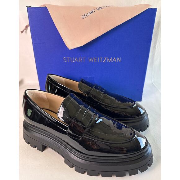 Stuart Weitzman Bedford Loafer Platform Slip On Womens 9.5 Black Patent Leather - Picture 3 of 13